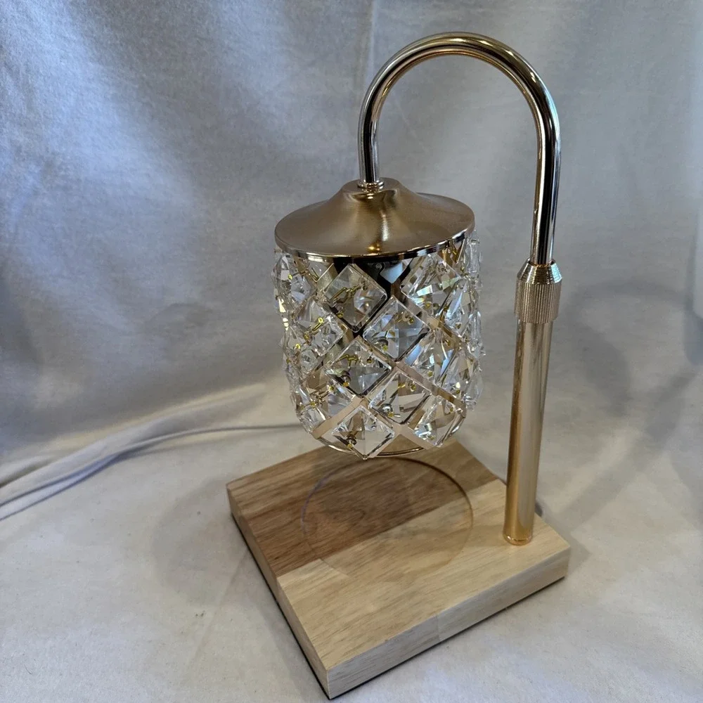 Rose Gold Candle Warmer Lamp With Crystal Shade Wood Base‎ Adjustable Dim Timer